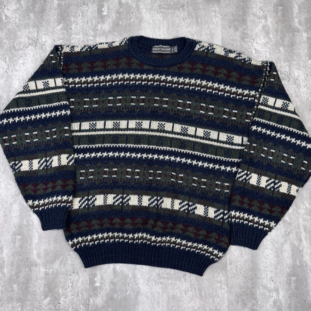 Vintage David Taylor Collection Sweater Mens L Striped 90s Grunge Grandpa